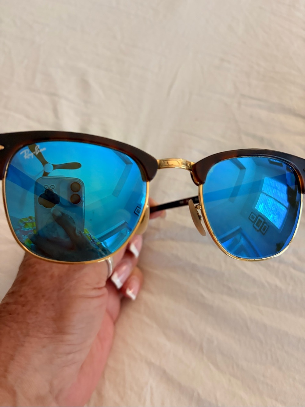 Ray-Ban Clubmaster Sunglasses with Blue Mirrored Lenses